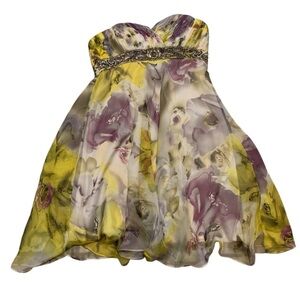 ABS by Allen Schwartz Strapless Beaded Floral Chiffon Mini Dress Size 4